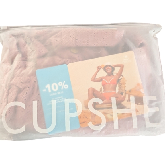 NWT CUPSHE Pink Mauve Eyelet Button Front Mini Dress Size M - Picture 11 of 11